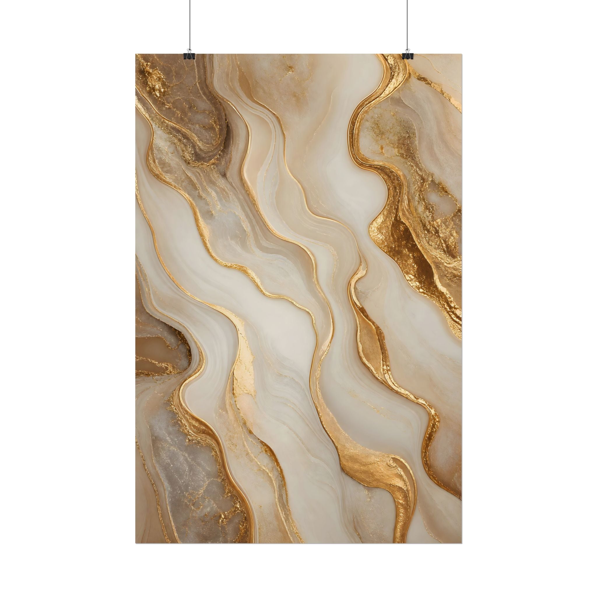 Rolled Poster – Gold Marble Abstract Wall Art, Luxe Swirl Print for Living Room & Office