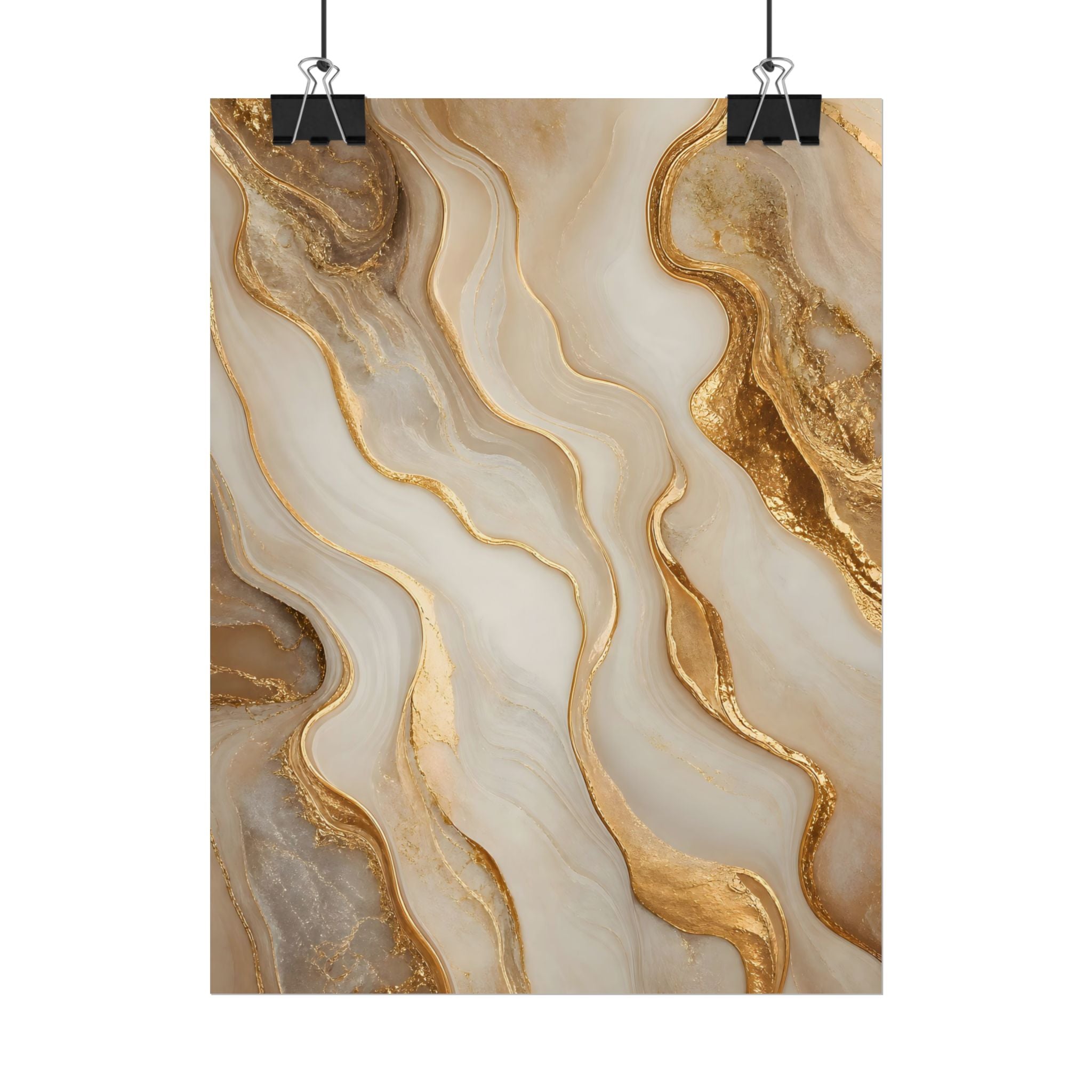 Rolled Poster – Gold Marble Abstract Wall Art, Luxe Swirl Print for Living Room & Office
