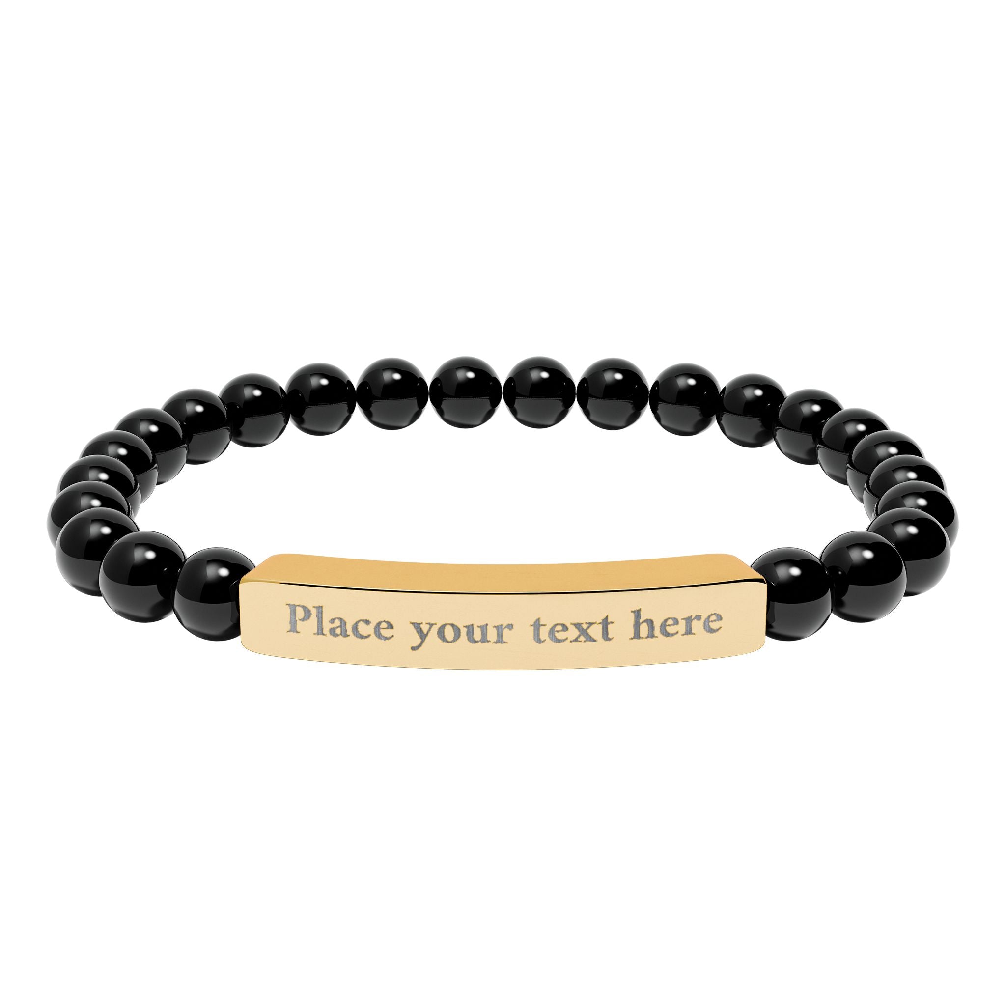 Personalized Natural Stone Bead Bracelet with Custom Engraved Bar | Customizable Message Jewelry Gift