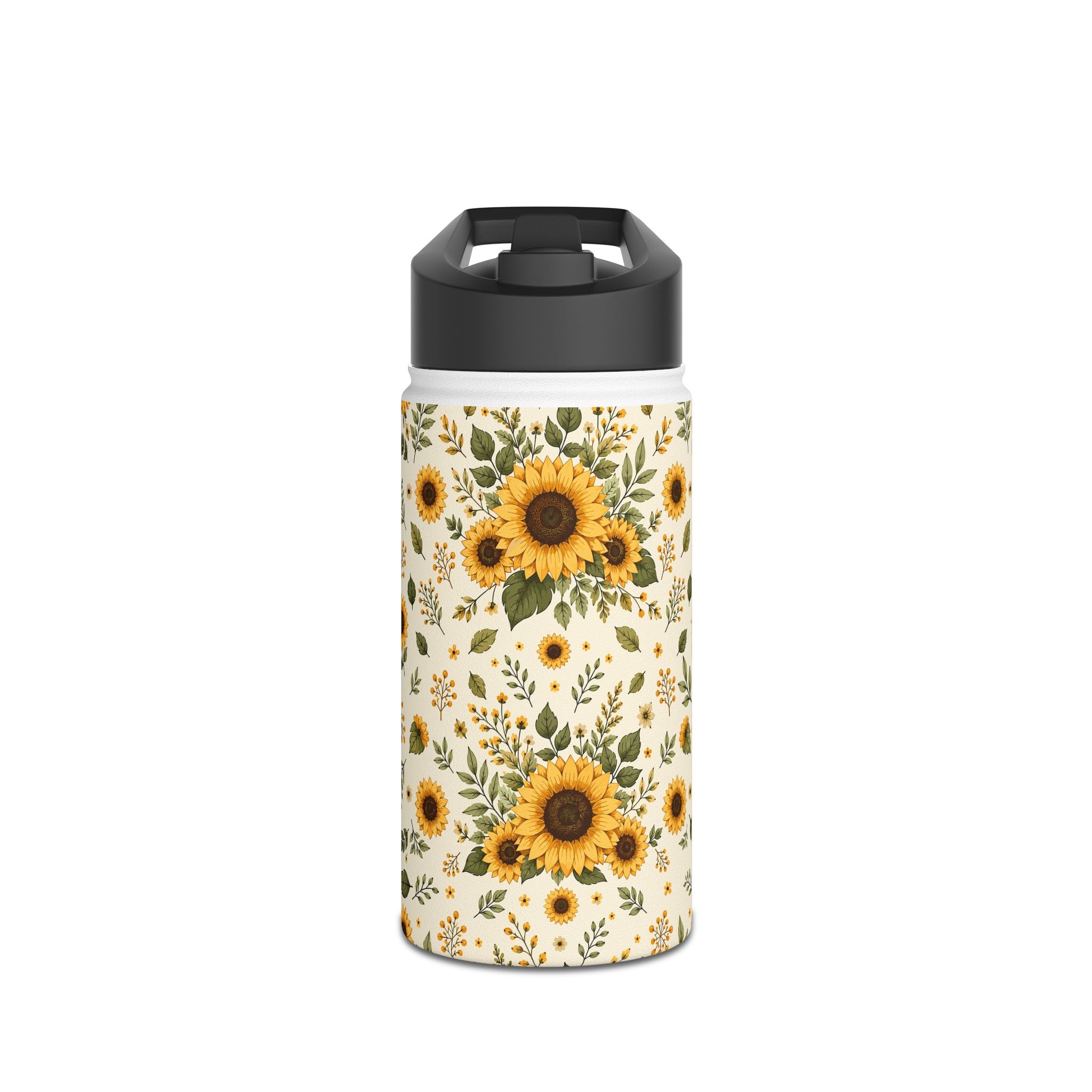 Sunflower Pattern Stainless Steel Water Bottle — Floral Insulated Bottle