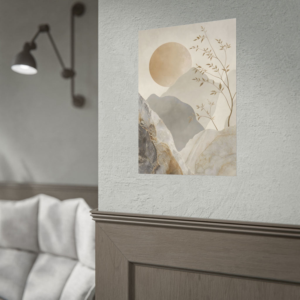 Neutral Minimalist Mountain Sun Rolled Poster