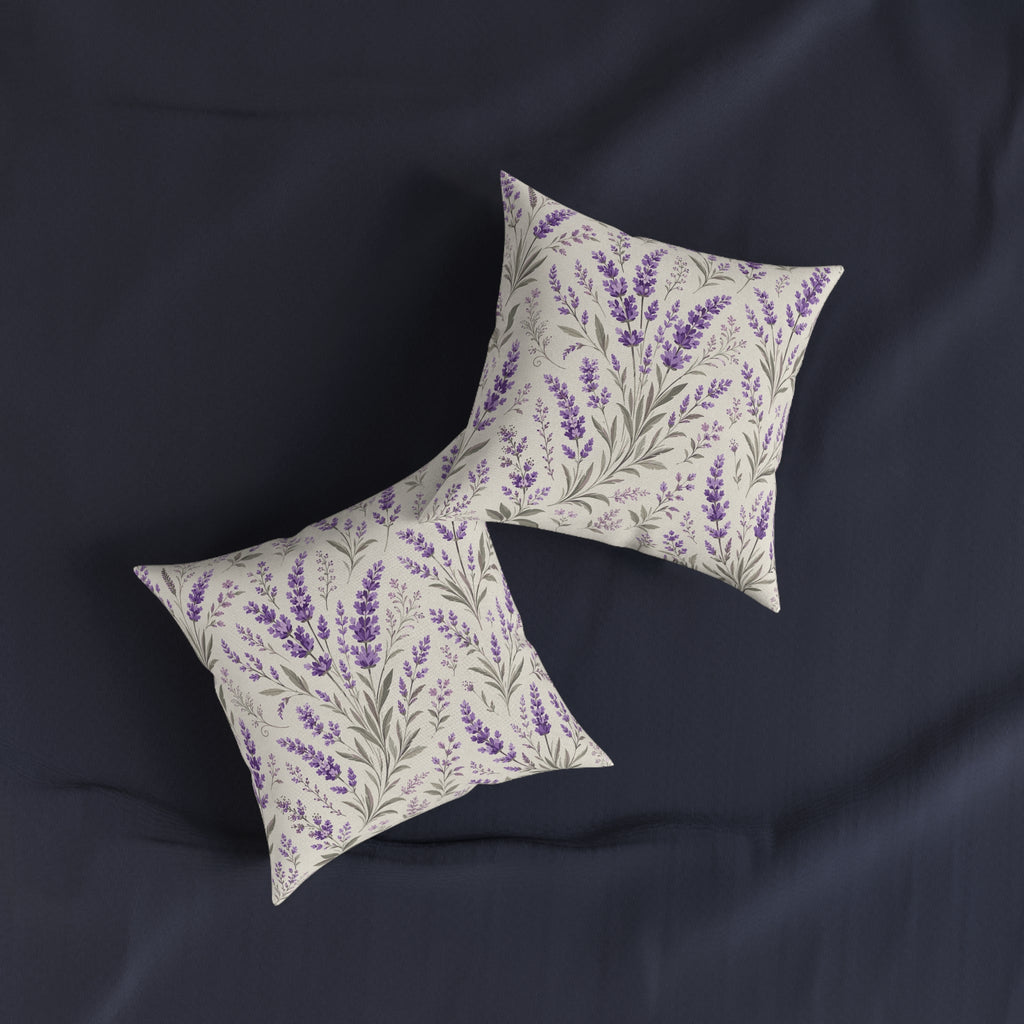 Lavender Blossom Square Pillow — Floral Decorative Throw Pillow