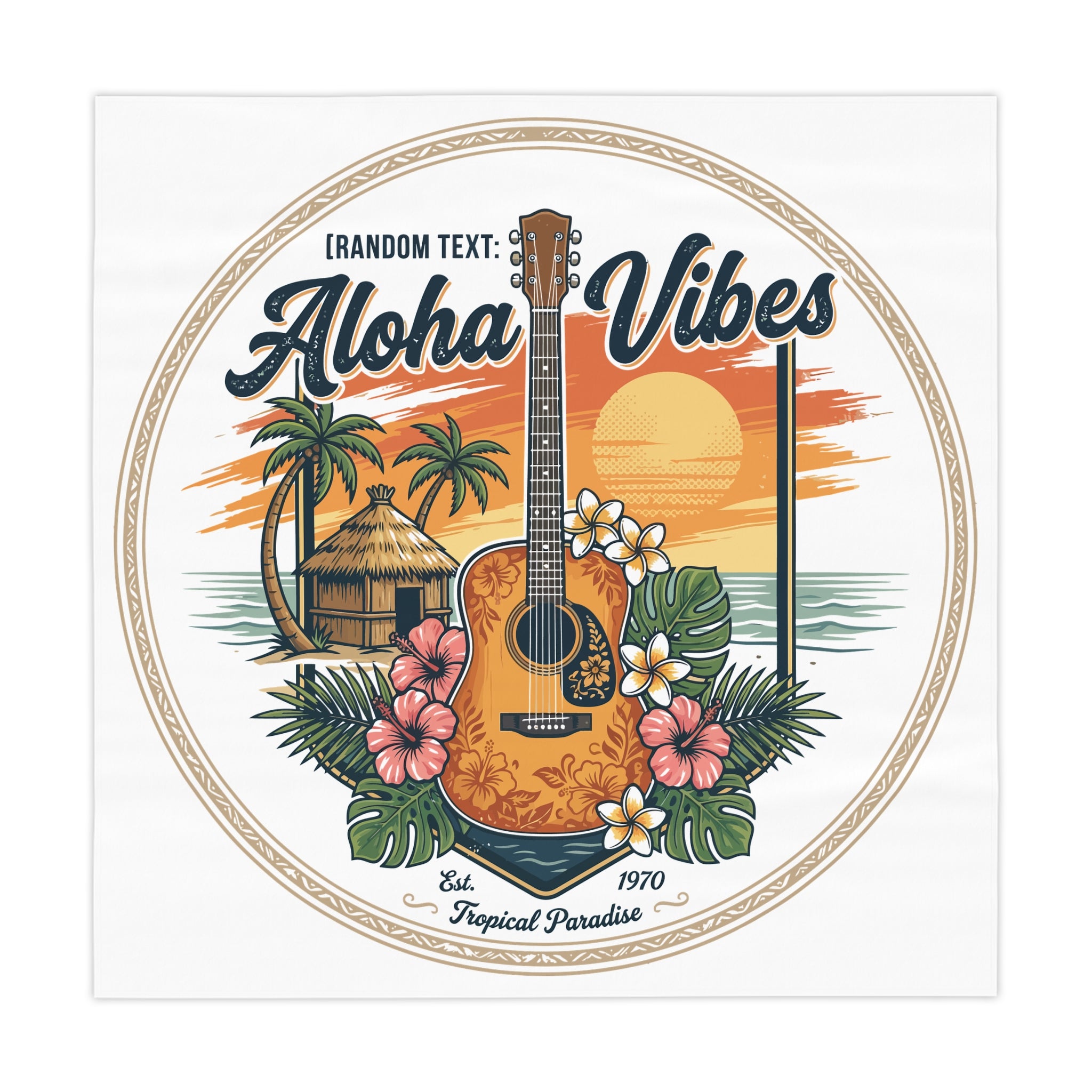 Aloha Vibes Tablecloth – Tropical Guitar Sunset Beach Table Cover