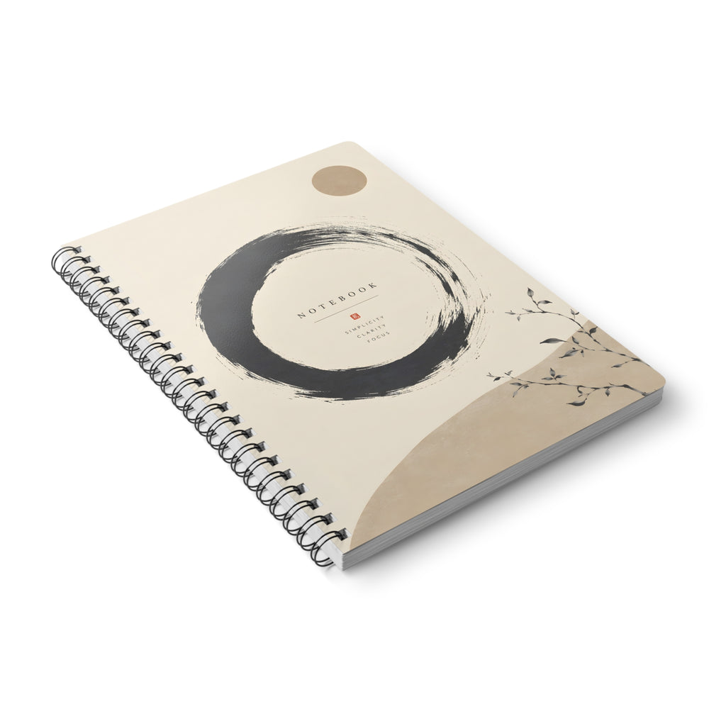 Zen Circle A5 Spiral Notebook — Minimalist Wirobound Journal with 'Notebook' Brushstroke Design