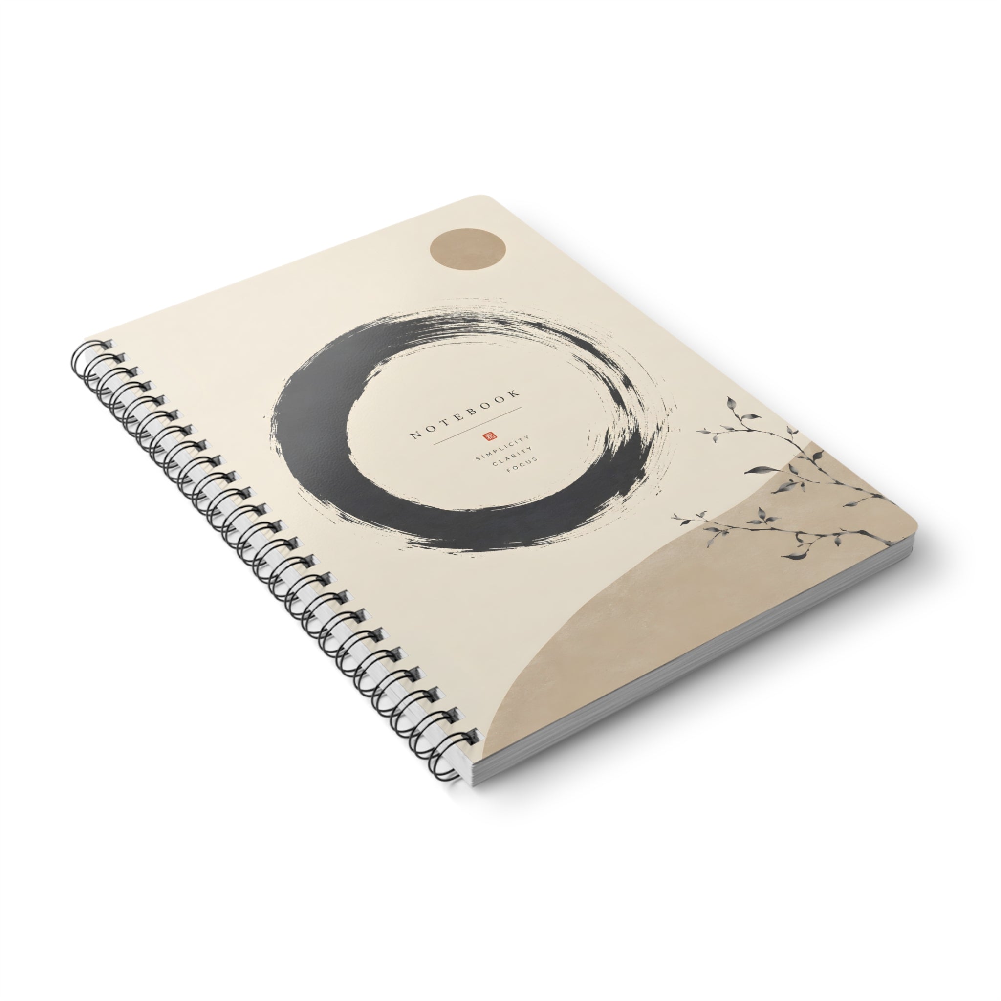 Zen Circle A5 Spiral Notebook — Minimalist Wirobound Journal with 'Notebook' Brushstroke Design