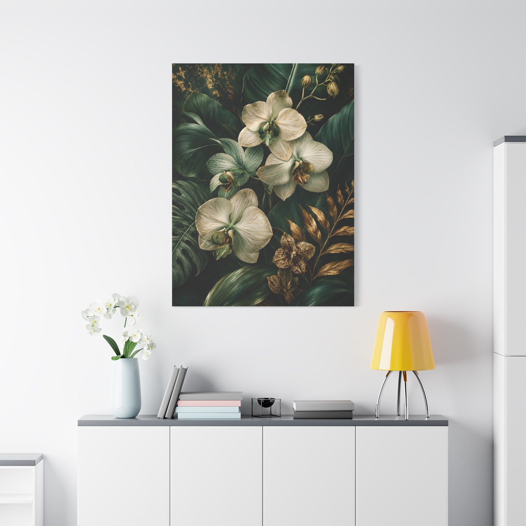Orchid & Tropical Foliage Matte Canvas Print — Stretched Wall Art