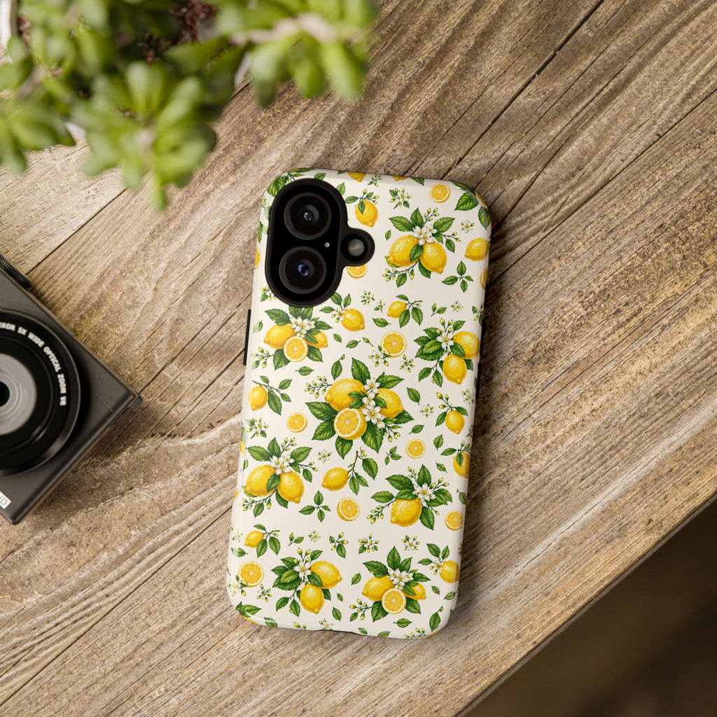 Lemon Pattern Tough Phone Case — Citrus Floral Protective iPhone Cover