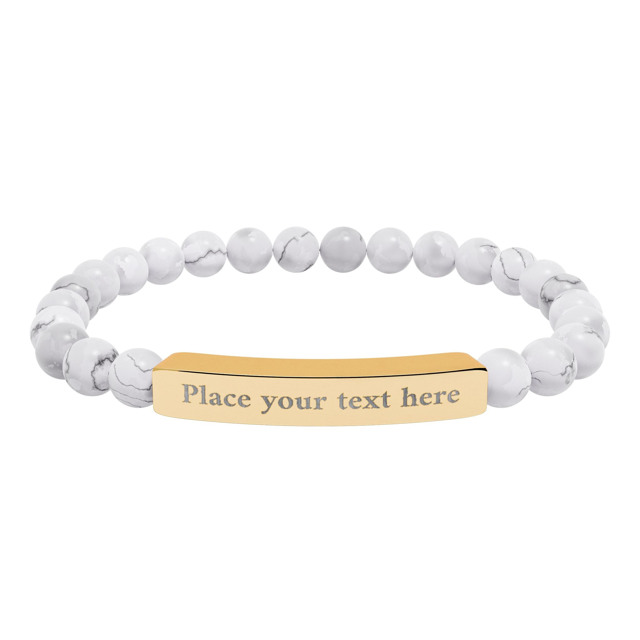 Personalized Natural Stone Bead Bracelet with Custom Engraved Bar | Customizable Message Jewelry Gift