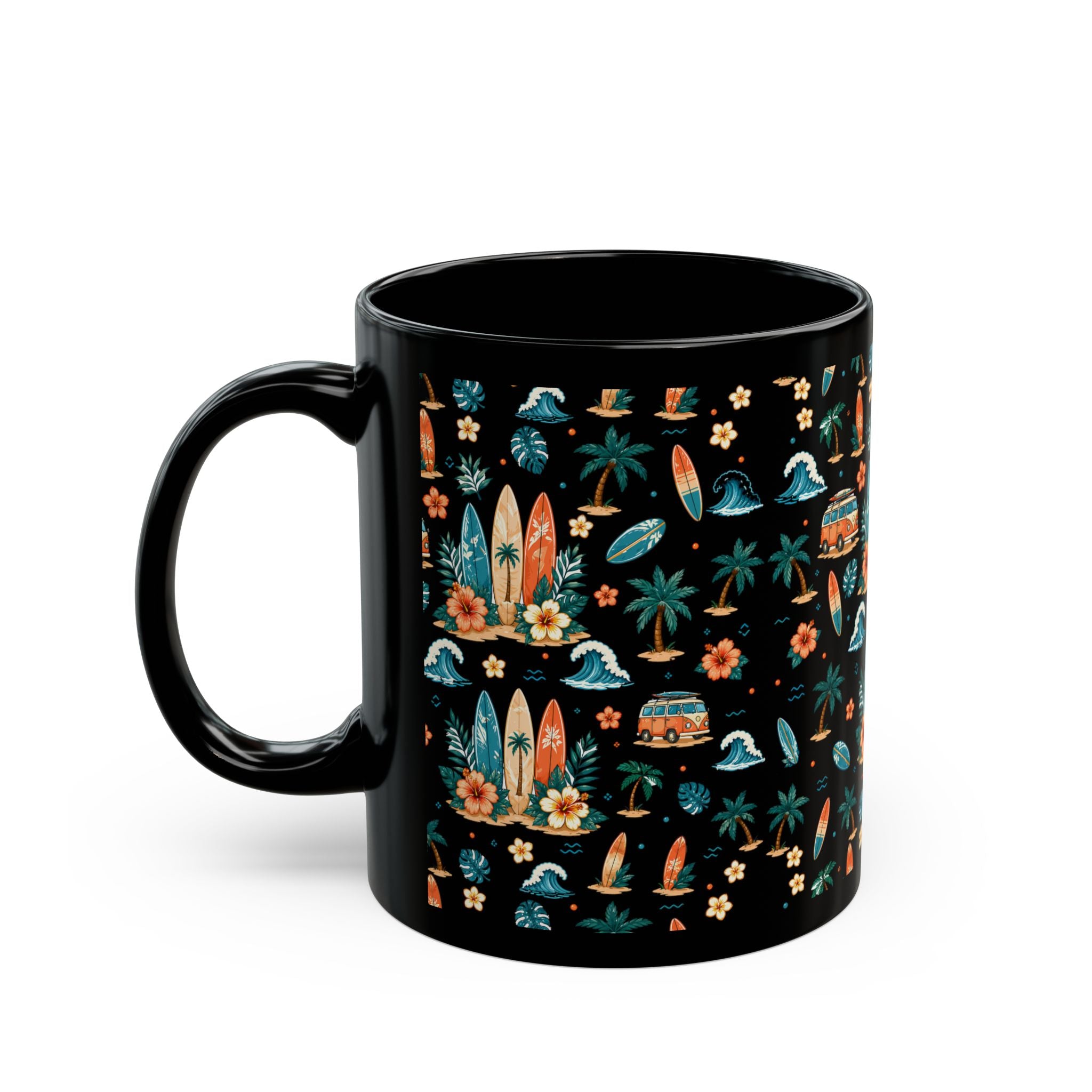 Tropical Surf Mug — Retro Hawaiian Surfboard Pattern Coffee Cup