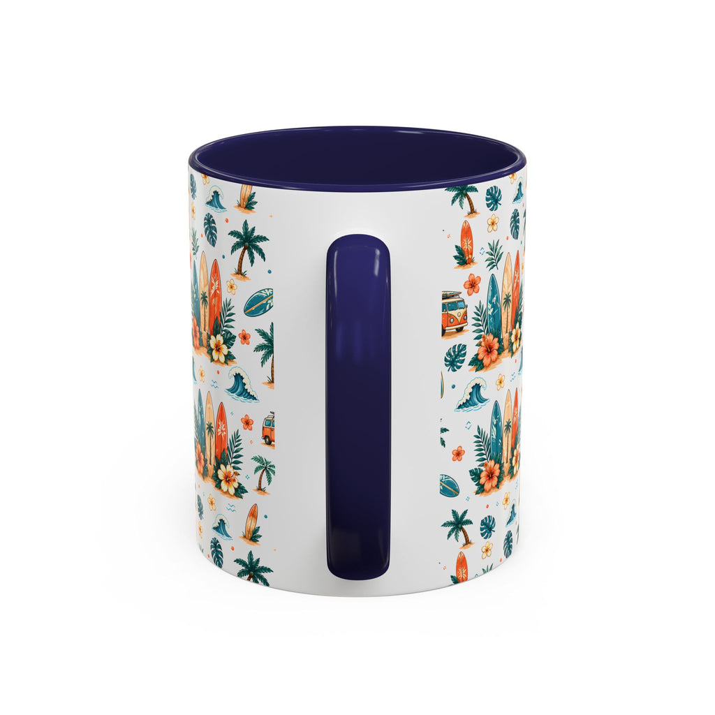 Surfboard & Palm Accent Coffee Mug — Tropical Beach Pattern 11/15oz