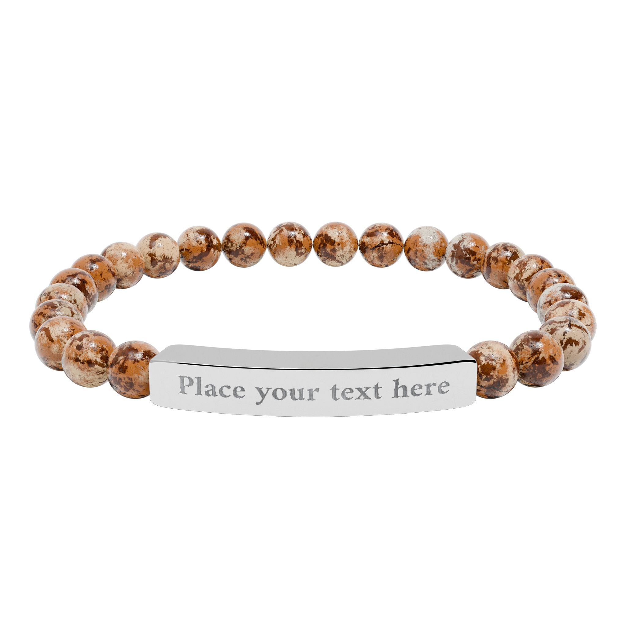Personalized Natural Stone Bead Bracelet with Custom Engraved Bar | Customizable Message Jewelry Gift