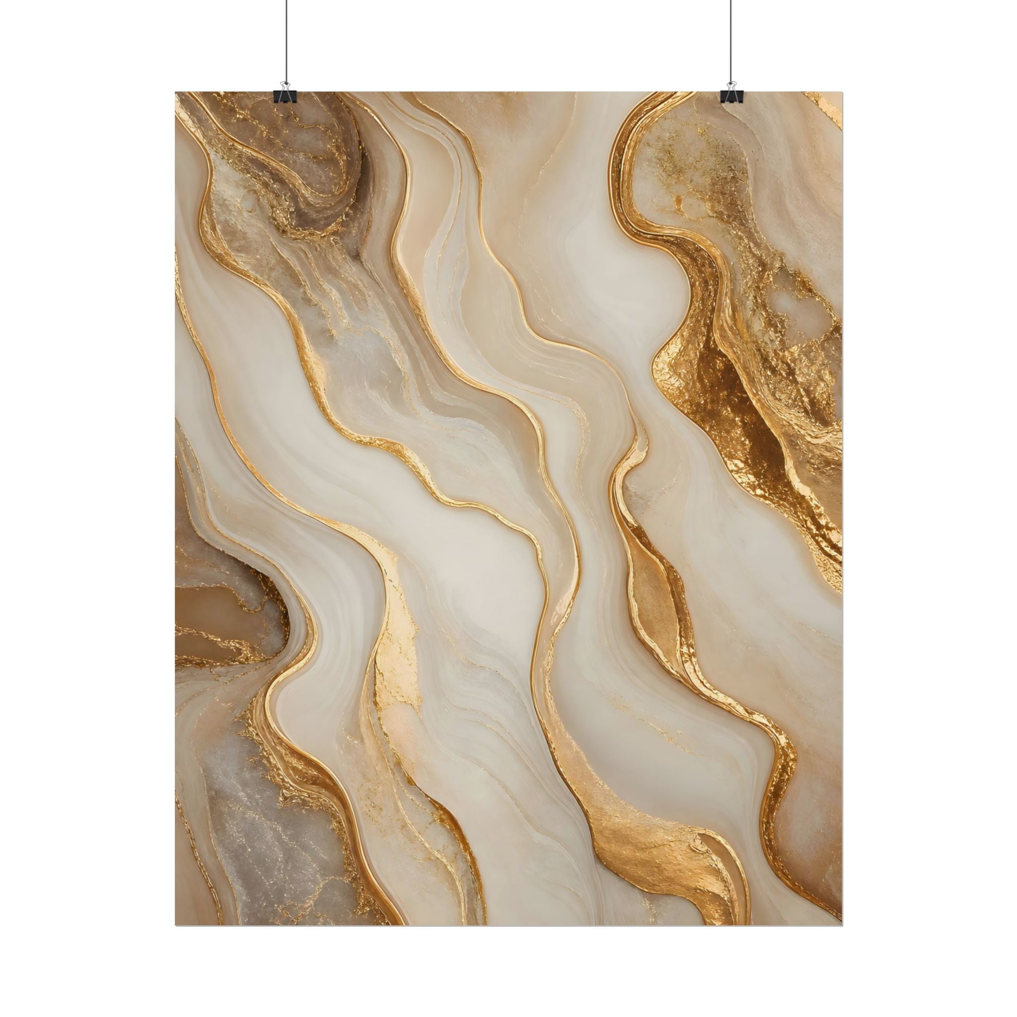 Rolled Poster – Gold Marble Abstract Wall Art, Luxe Swirl Print for Living Room & Office