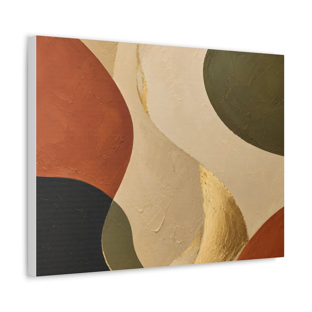 Abstract Earth Tone Canvas Wall Art — Organic Shapes with Gold Accent