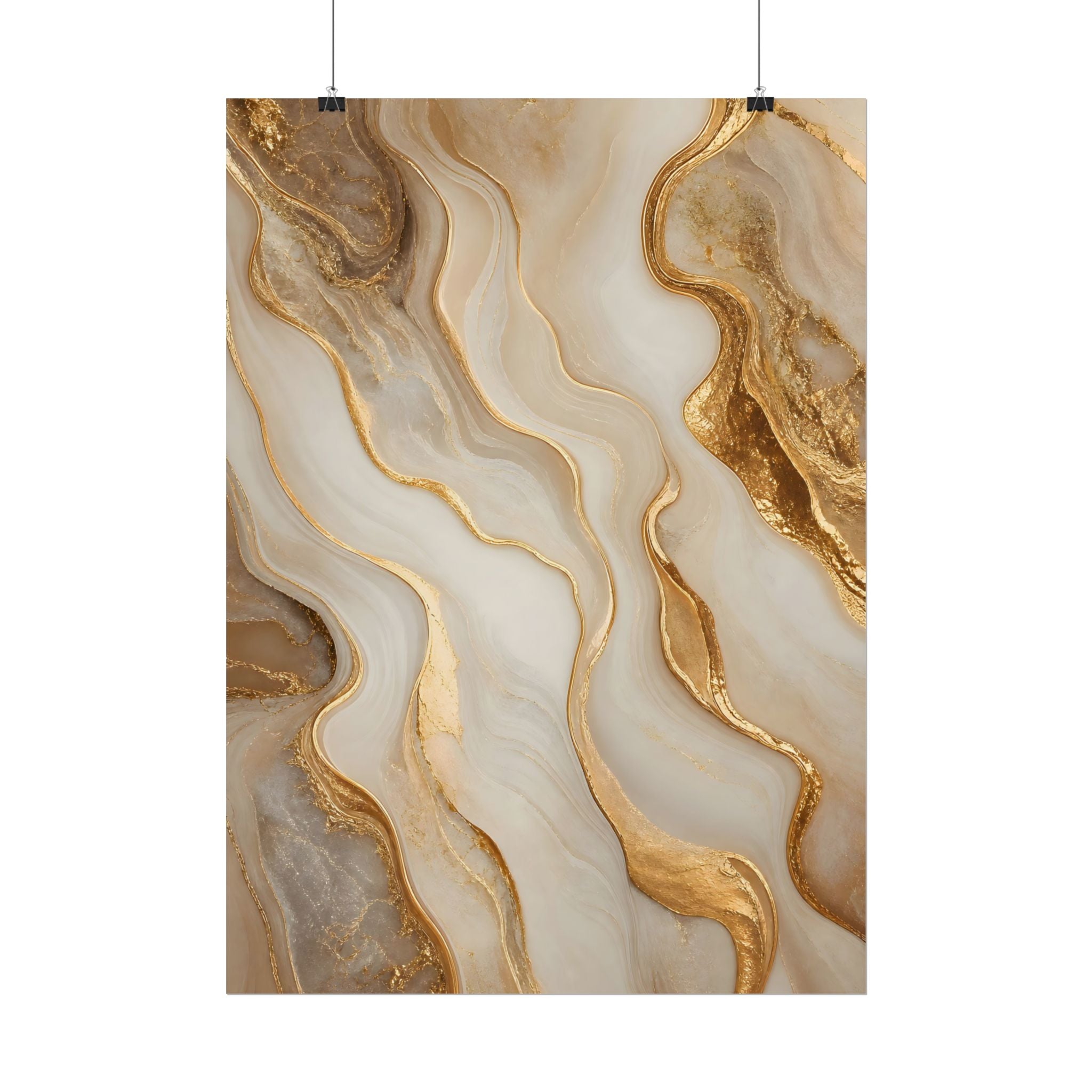 Rolled Poster – Gold Marble Abstract Wall Art, Luxe Swirl Print for Living Room & Office