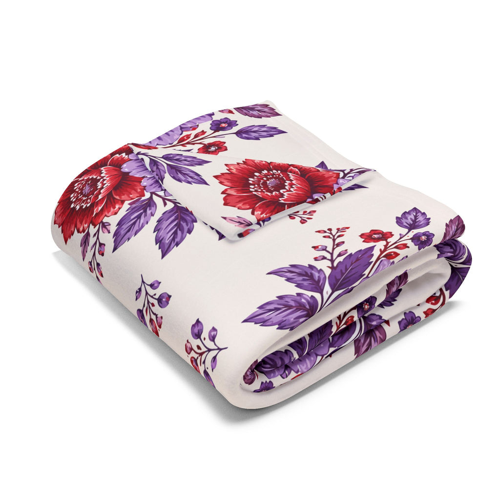 Floral Fleece Blanket — Purple & Red Vintage Blossom Throw