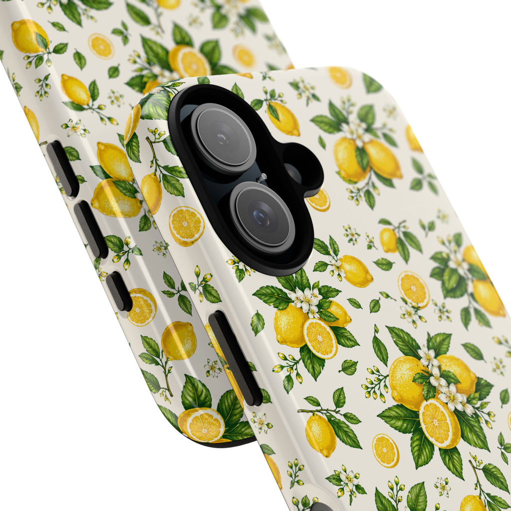 Lemon Pattern Tough Phone Case — Citrus Floral Protective iPhone Cover
