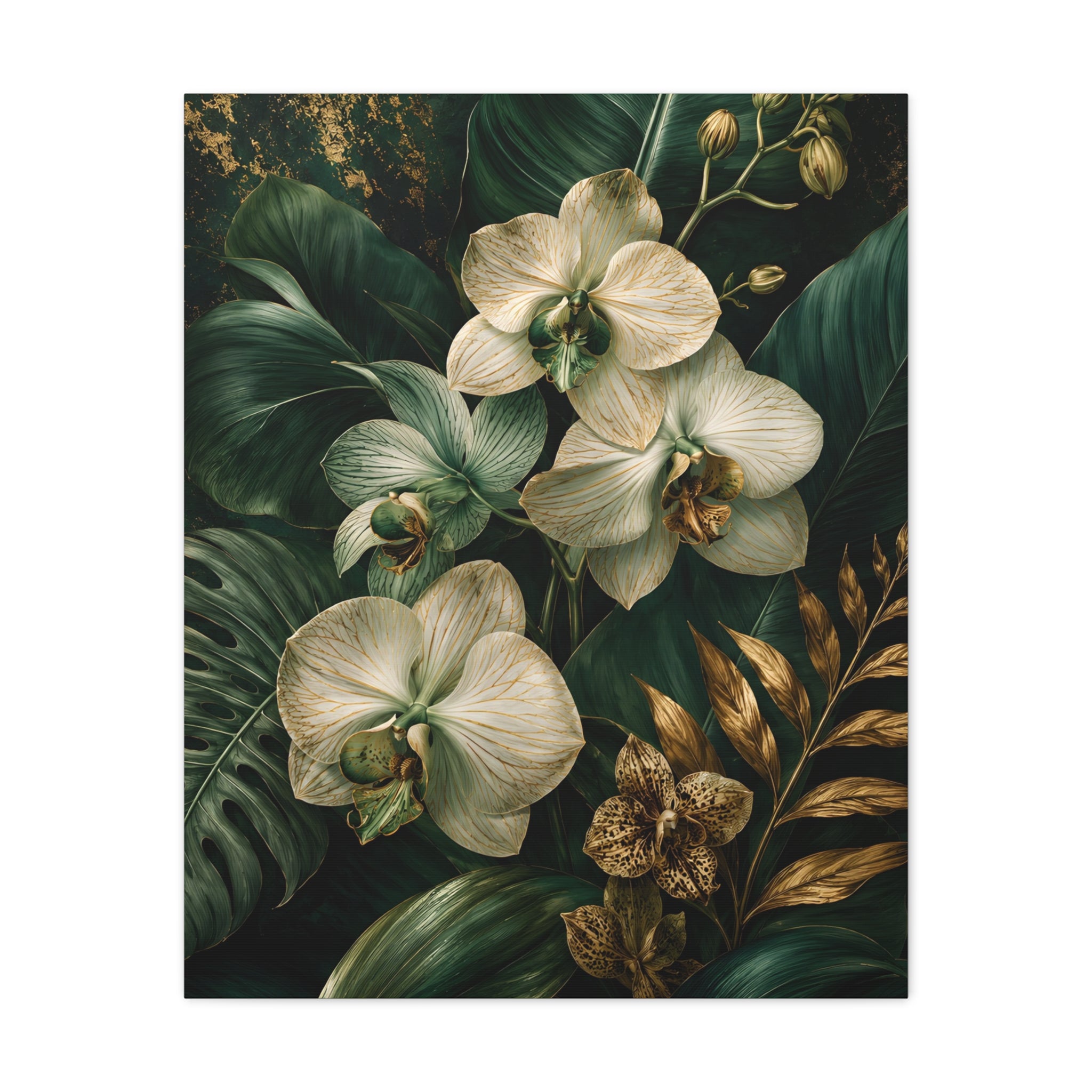 Orchid & Tropical Foliage Matte Canvas Print — Stretched Wall Art
