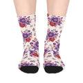 Floral Crew Socks — Purple & Red Vintage Rose Mid-Length Socks