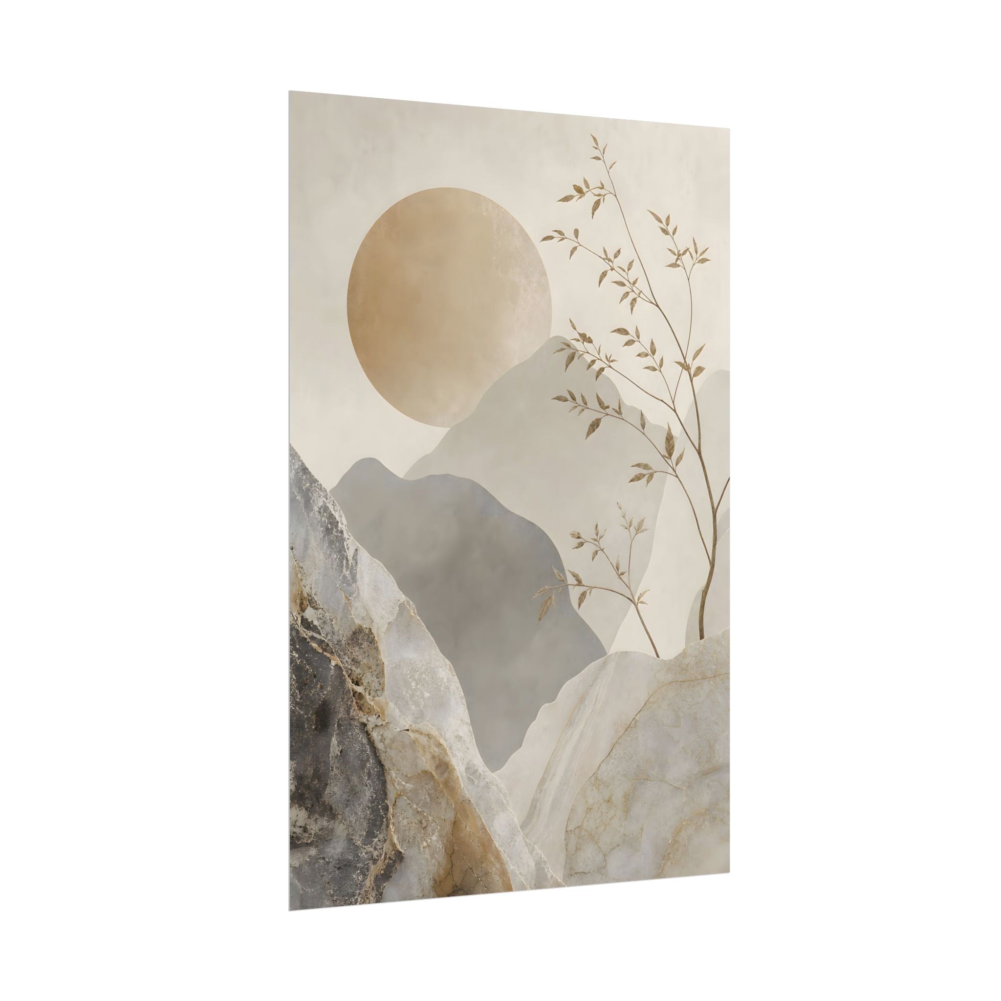 Neutral Minimalist Mountain Sun Rolled Poster