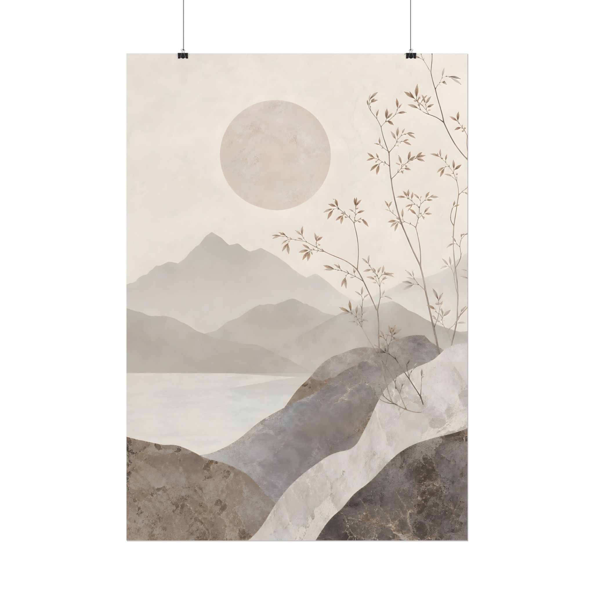 Rolled Poster — Serene Ink Mountain Landscape Wall Art