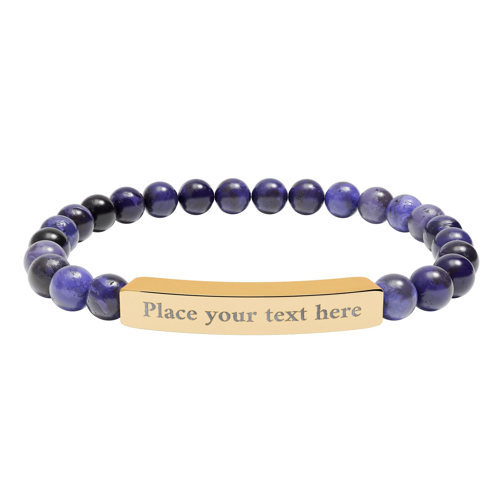 Personalized Natural Stone Bead Bracelet with Custom Engraved Bar | Customizable Message Jewelry Gift