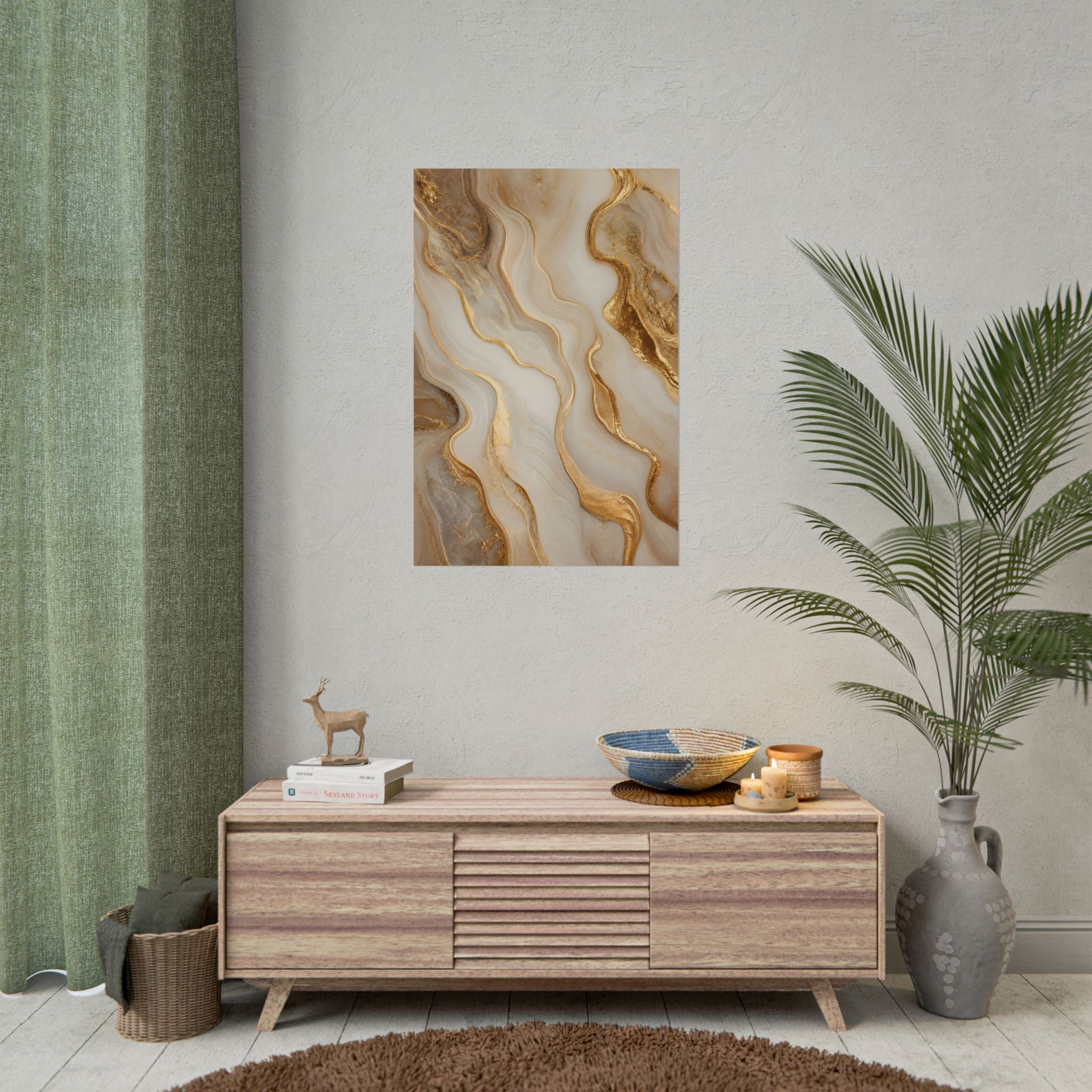 Rolled Poster – Gold Marble Abstract Wall Art, Luxe Swirl Print for Living Room & Office