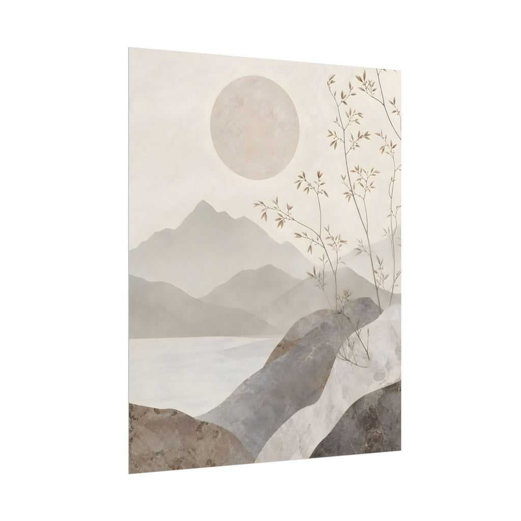 Rolled Poster — Serene Ink Mountain Landscape Wall Art