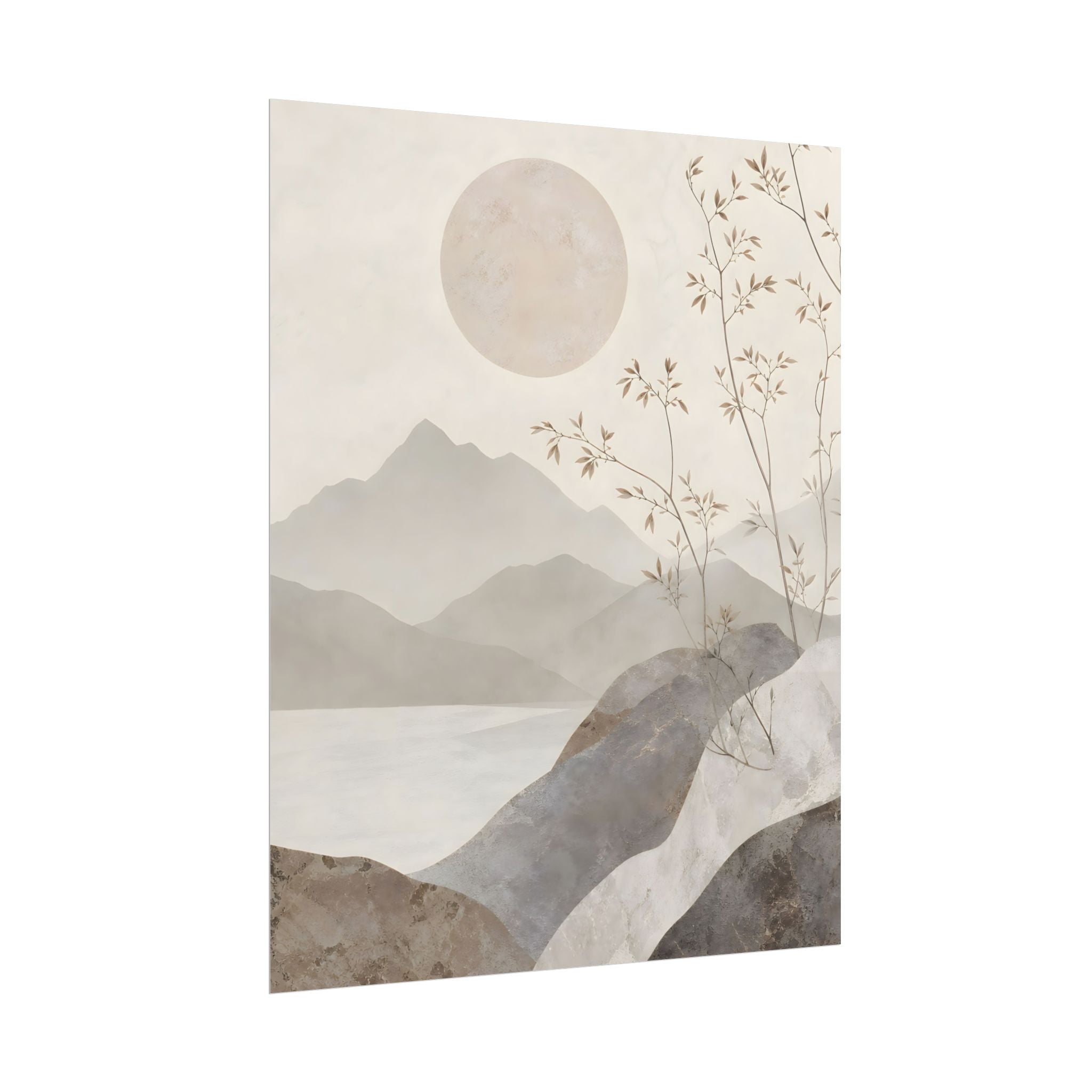 Rolled Poster — Serene Ink Mountain Landscape Wall Art