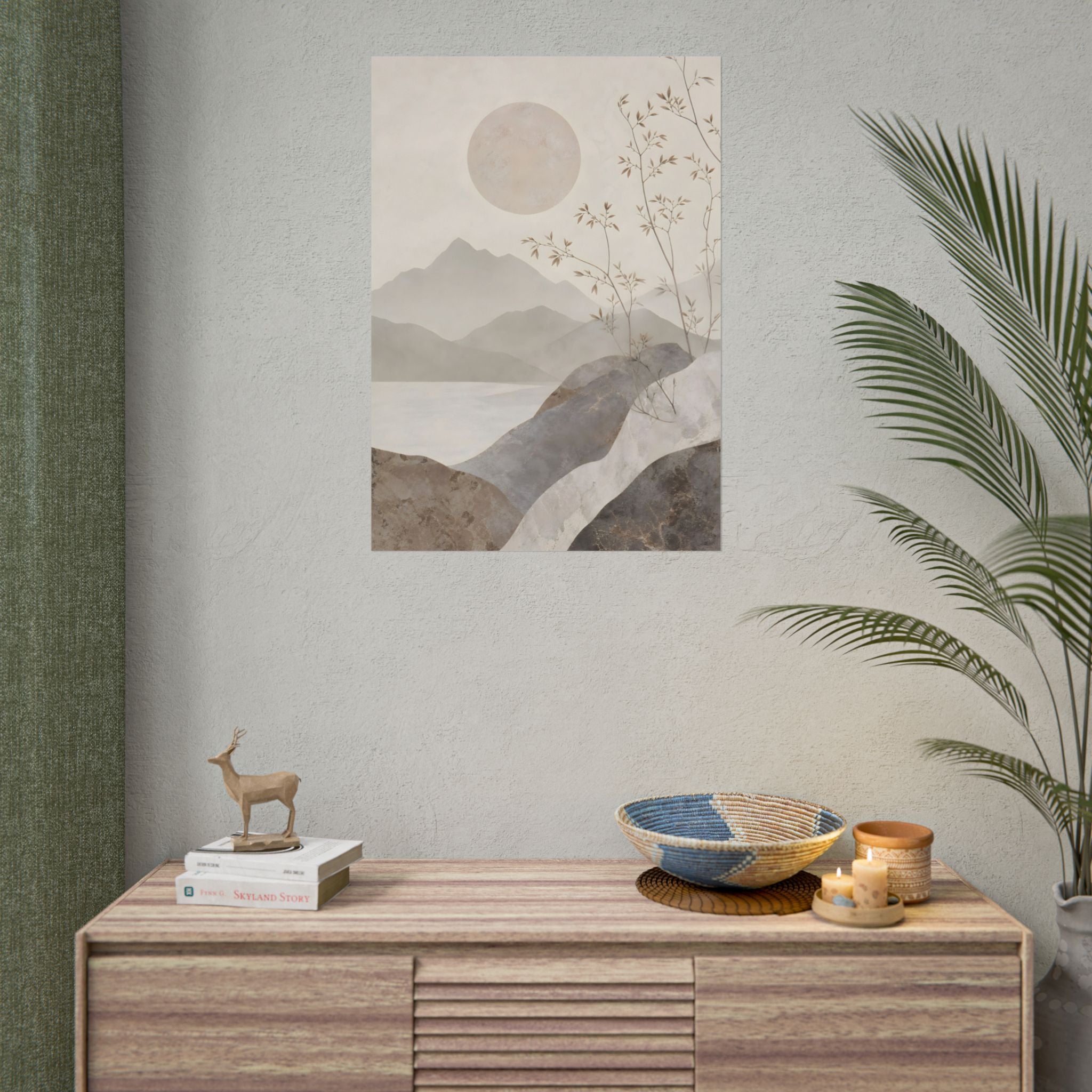 Rolled Poster — Serene Ink Mountain Landscape Wall Art