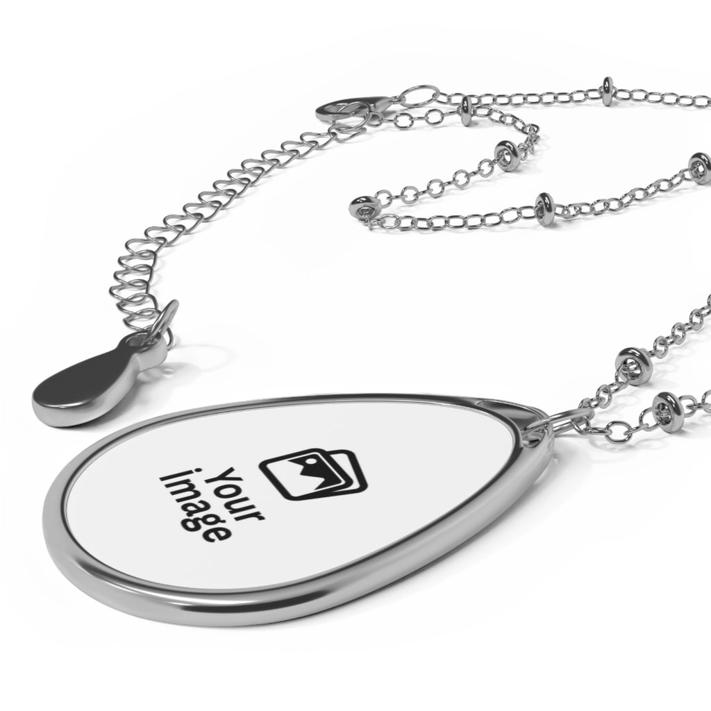Personalized Oval Photo Necklace — Custom Engraved Teardrop Pendant