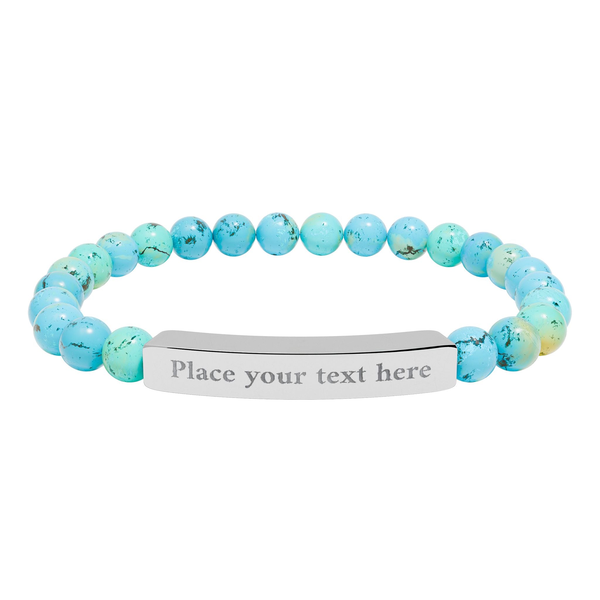 Personalized Natural Stone Bead Bracelet with Custom Engraved Bar | Customizable Message Jewelry Gift
