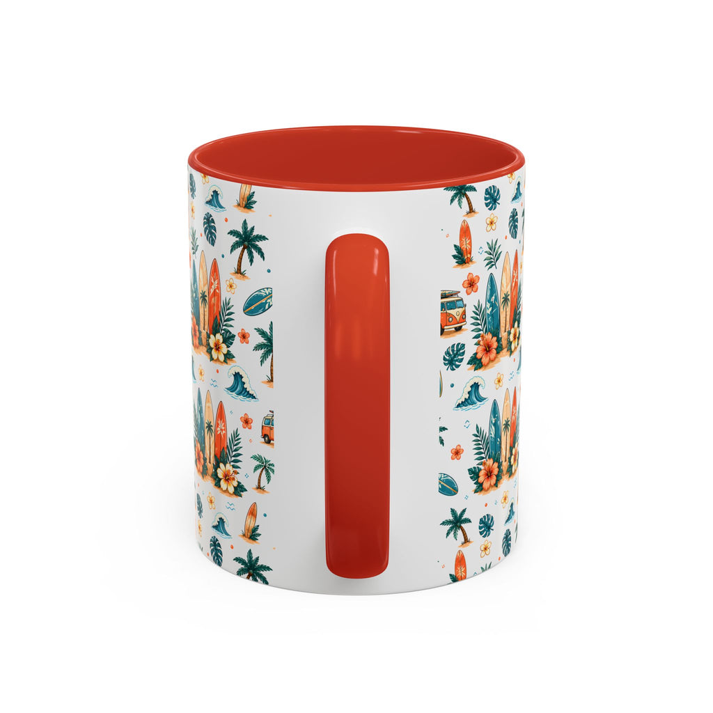 Surfboard & Palm Accent Coffee Mug — Tropical Beach Pattern 11/15oz
