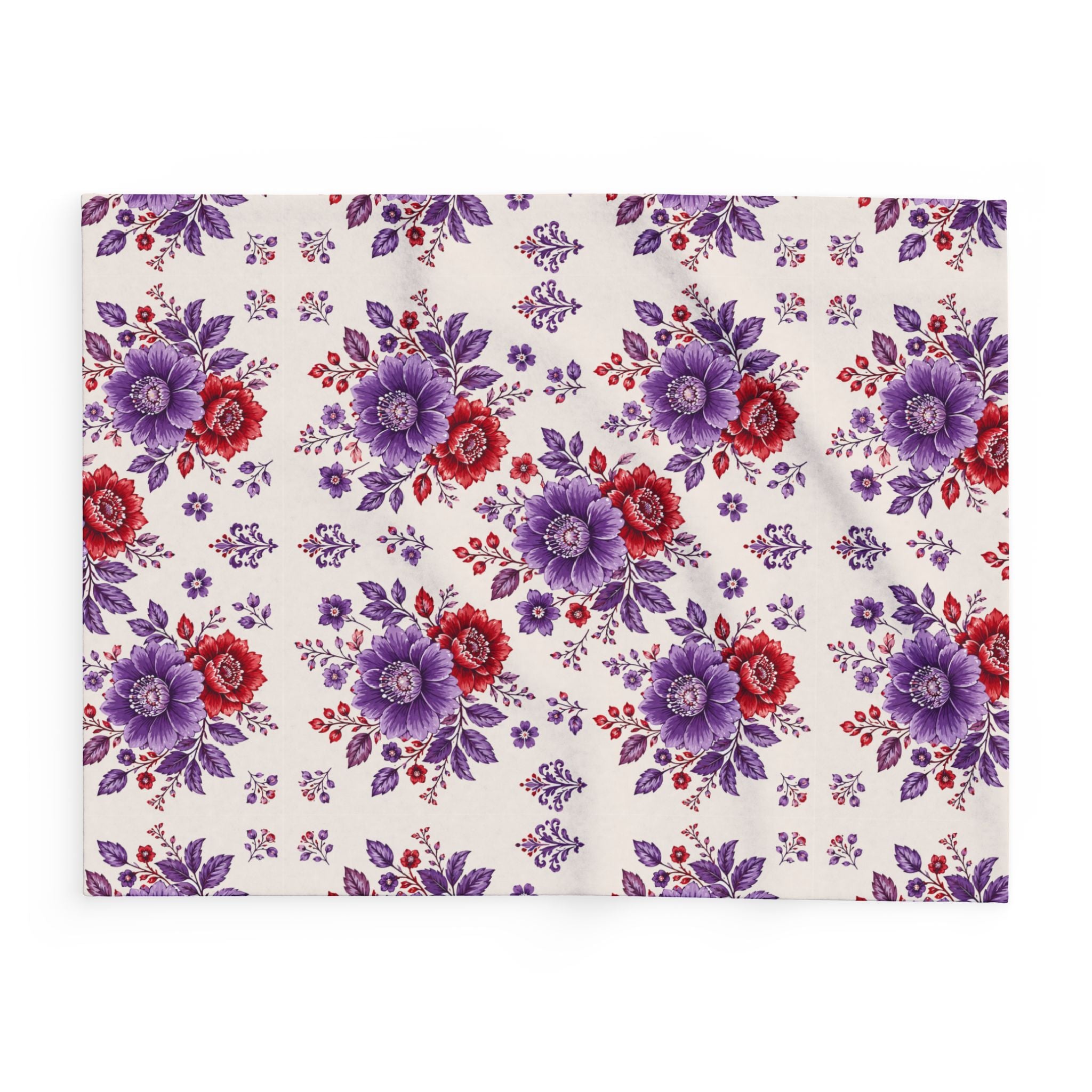 Floral Fleece Blanket — Purple & Red Vintage Blossom Throw