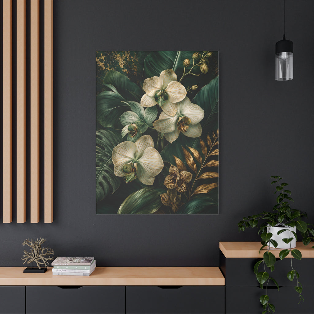 Orchid & Tropical Foliage Matte Canvas Print — Stretched Wall Art