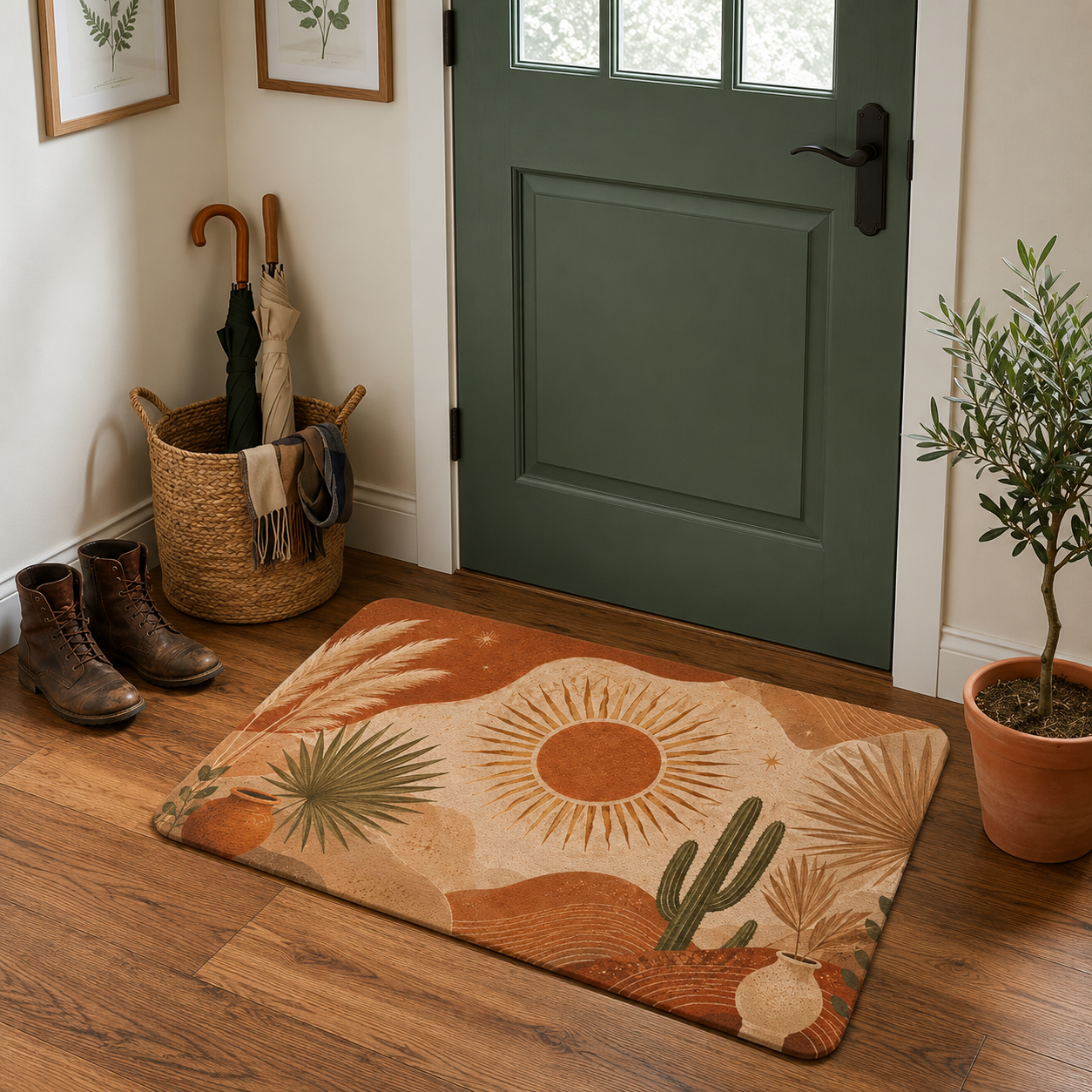 Desert Sun Doormat — Boho Cactus Entry Rug