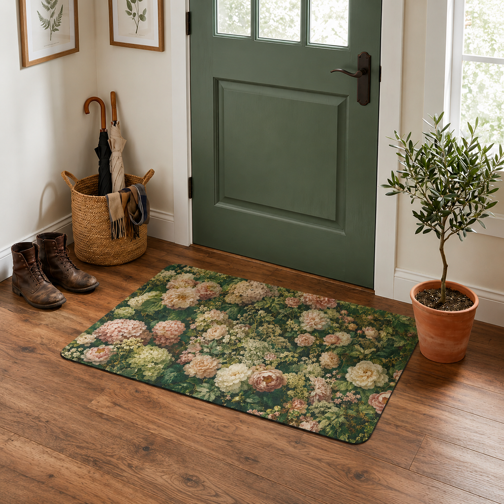 Floral Cottage Garden Doormat — Vintage Rose Polyester Welcome Mat