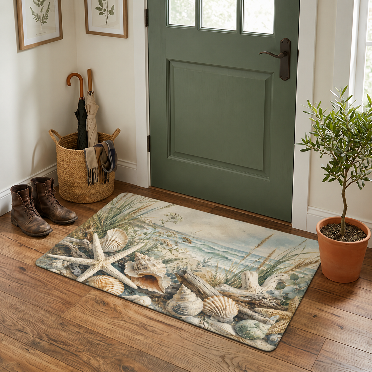 Coastal Seashell Doormat - Beachy Polyester Welcome Mat